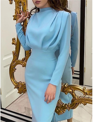  Γυναικεία Φόρεμα εργασίας Φόρεμα για πάρτυ Φόρεμα σε ευθεία γραμμή Μοντέρνα Μακρύ φόρεμα Σουρωτά Όρθιος Γιακάς Μακρυμάνικο Σκέτο Χαλαρή Εφαρμογή Μπλε Ρουά Ουρανί Σκούρο πράσινο Φθινόπωρο Χειμώνας Τ M