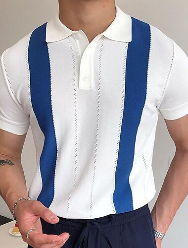  Herren Polo Pullover Poloshirt Outdoor Strasse Umlegekragen Knopf Kurzarm Brautkleider schlicht Old-Money-Stil Gestreift Knopf vorne Sommer Frühling Herbst Regular Fit Schwarz Weiß Blau Grün Schwarz