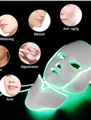  7 farger lys led ansiktsmaske med nakkehudforyngelse ansiktsbehandling behandling skjønnhet anti akne terapi bleking