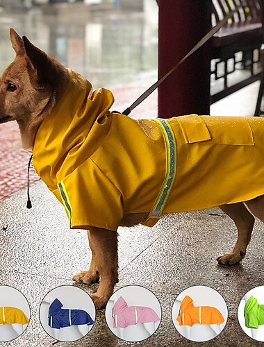  beliebter Regenmantel für große Hunde, reflektierender Streifen, Haustier-Regenmantel, wind- und regenfester Regenmantel mit Kapuze für Hunde