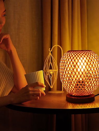  asztali lámpa bambusz és rattan ágy melletti hangulatlámpa íróasztal dolgozószoba bár kávézó étterem asztali lámpa