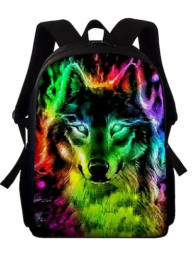  Cool Wolf Galaxy-ryggsäck för barn och tonåringar – livfull skolväska med djurtryck i 3D och regnbågsflamdesign för pojkar eller flickor