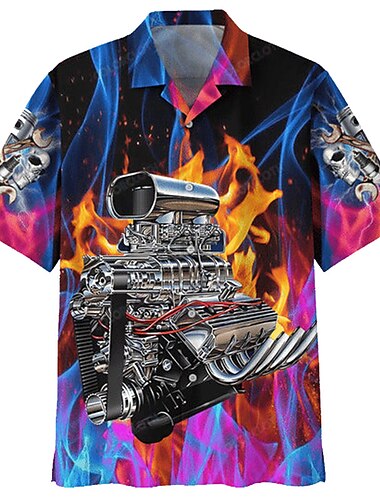  Homme Flamme Machine Chemise Chemise hawaïenne Chemise Aloha Manche Courte Chemise Col rabattu Tropique Mode Hawaïen Casual Hawaïen Vacances Noir Jaune Bleu S M L