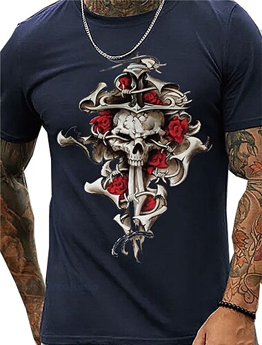  Hombre Rosa Cráneos Estampados Camiseta Camisetas gráficas 100% Algodón Manga Corta Gráfico Camisa Negro Blanco Azul Marino Camiseta cómoda Vacaciones Calle Ropa de diseñador de moda