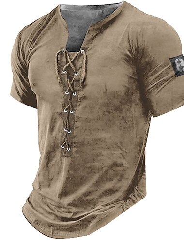  Herr Henleytröja T-shirts Grafisk Nummer Henley Kläder 3D-tryck Dagligen Sport Kortärmad Spetsknuten Mönster Mode Stylish Vintage Ledigt