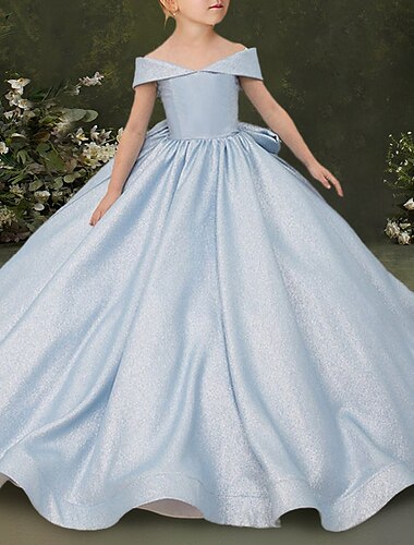  Ballkjol Sweep  Brush Tåg Blomsterflicka Klänning Första Kommunion Cinderella Flickor Söt Prom Klänning Satin med Båge(r) Fryst Passform 3-16 År Klänning att imponera med 2025