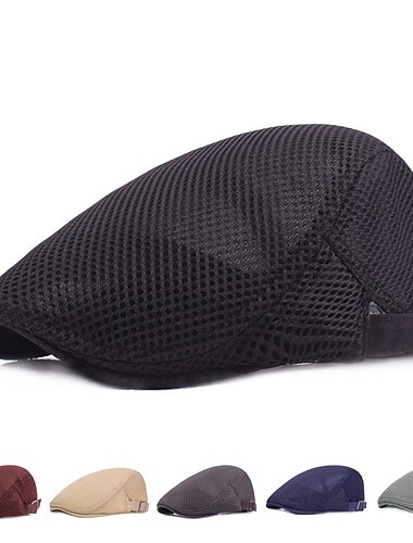  Herr Platt mössa Svart Vit Polyester Nät Streetwear Stylish 1920-talets mode Utomhus Dagligen Utekväll Slät Solskyddskräm