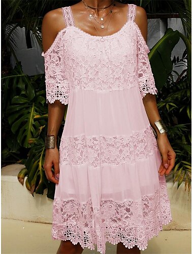  Damen Midikleid Abschlusskleid Spitzenkleid Sommerkleid Boho-Kleid Mode Modern Outdoor Urlaub Täglich Normale Passform Einfach Kurzarm Träger Weiß Rosa Leicht Blau Sommer Frühling