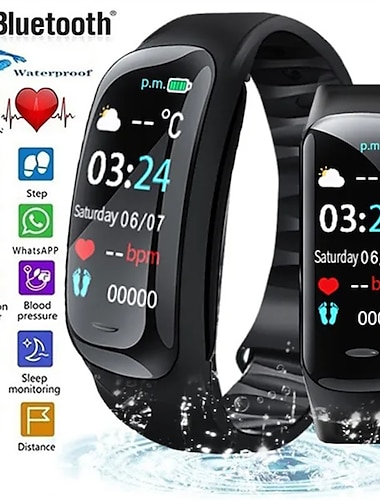  C1plus Slimme horloge 0.96 inch(es) Smart horloge Bluetooth Temperatuurbewaking Stappenteller Gespreksherinnering Compatibel met: Android iOS Dames Heren Waterbestendig Lange stand-by Mediabediening