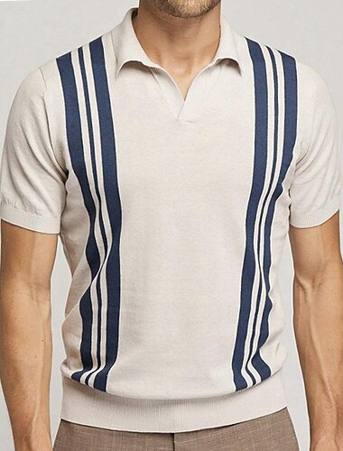  Herren Polo Pullover Poloshirt Outdoor Strasse Umlegekragen Knopf Kurzarm Modisch Klassisch Gestreift Knopf vorne Sommer Frühling Herbst Regular Fit Schwarz Weiß Hellgrün Grün Aprikose Grau Polo