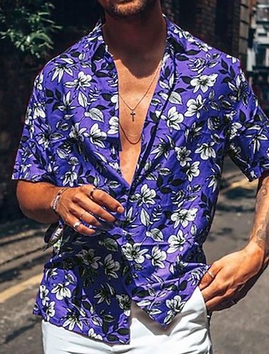  Herren Blumen Aloha Tropische Blumen Hemd Hawaiihemd Sommerhemd Kurzarm Hemd Umlegekragen Sport Modisch Designer Urlaub Casual Täglich Rote Blau Grün Andere Drucke S M L