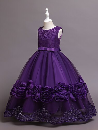  Kinder Mädchen Blumenmädchenkleid Partykleid Grafik Blume Ärmellos Hochzeit Party Taufkleid Prinzessin Polyester Blumenmädchenkleid Sommer 3-10 Jahre Weiß Wein