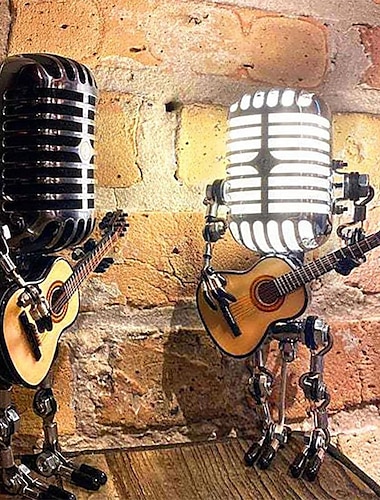  model usb kute retro lampa biurkowa dekoracje robota mikrofon do gry na gitarze