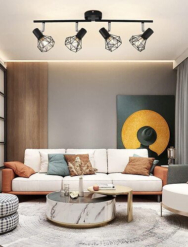  LED-Deckenleuchte, drehbar, 4-fach verstellbar, Retro-Deckenstrahler, schwarze Metallkäfigschirme, Strahler passend für Küche, Wohnzimmer, Schlafzimmer (keine Glühbirnen)