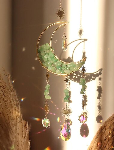  coloré lune dream catcher cristal suncatcher carillon éolien cadeau fait main carillon éolien ornement tenture murale décor extérieur