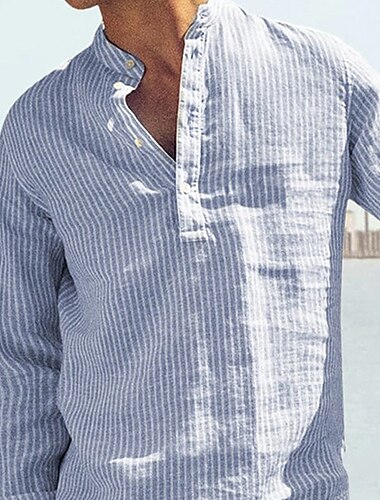  Voor heren Chinees kraag overhemd Mandarijn kraag overhemd Zomer overhemd Normaal shirt Strand hemd Overhemd met knopen Zwart Rood blauw Lange mouw Effen Kraag Vakantie Casual Kleding Katoen Modieus