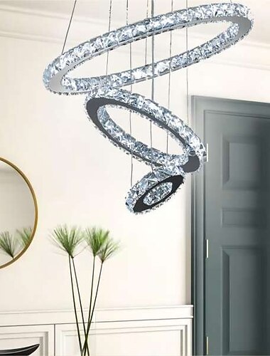  Pendelleuchte 3 Ringe LED Kristall Kronleuchter Pendelleuchten runde Ring Decke Kronleuchter Lichter Lampe hängende Leuchten für Esszimmer Wohnzimmer Hotelhaus 110-120v 220-240v
