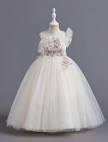  kinderkleidung Mädchen Party Kleid Feste Farbe Ärmellos Leistung Hochzeit Gitter Elegant Prinzessin Polyester Maxi Tüll-Kleid Sommer Frühling 4-13 Jahre Champagner Rosa Leicht Blau