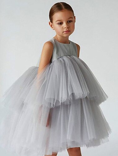  kinderkleidung Mädchen Party Kleid Feste Farbe Ärmellos Hochzeit Gitter Prinzessin Süß Polyester Knielang Skater-Kleid Sommer Frühling 3-10 Jahre Schwarz Weiß Rosa
