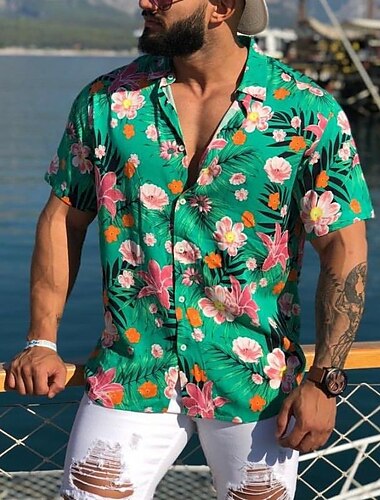  Herren Tropisch Hemd Hawaiihemd Sommerhemd Aloha-Shirt Kurze Ärmel Hemd Umlegekragen Tropisch Modisch Hawaiianisch Outdoor Strasse Hawaiianisch Gelb Rosa Braun S M L