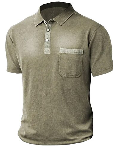  Herren Hemd Poloshirt Outdoor Casual Polo-Kragen Kurzarm Strassenmode Stilvoll Feste Farbe Glatt Knopf vorne Sommer Regular Fit Blau Grün Hell Gray Kaffee Hemd