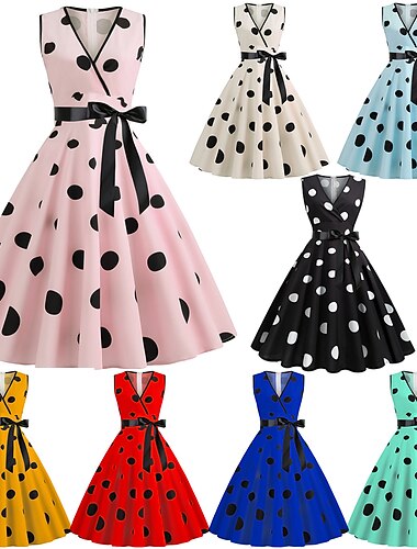  Puntíky Retro 50. léta Bubenové šaty Houpací šaty Puntíky Dámské Plesová maškaráda Běžné / Denní loučení se svobodou nevěsty Dospělé Šaty Šaty pro návrat domů