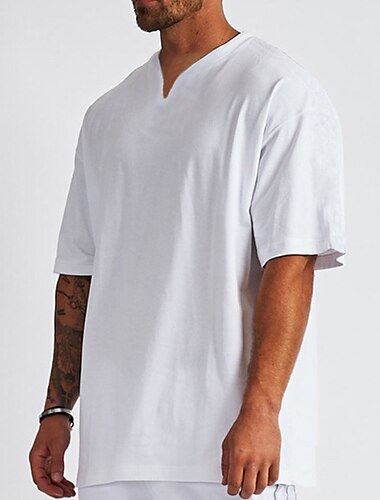  Homens Camiseta camisa grande Manga Curta Decote V Verão Tecido à moda Clássico Casual / esportivo Férias Diário Para Noite Preto Branco Cinzento Escuro Top Tee para Homens