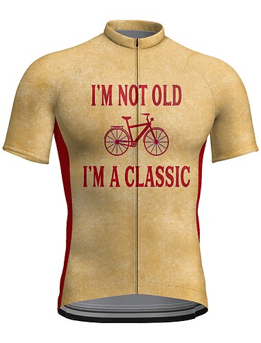  男性用 サイクリングジャージー 文字＆番号 おかしい 半袖 バイク Tシャツ ジャージー トップス 3つのリアポケット付き マウンテンサイクリング ロードバイク 速乾性 反射性ストリップ 後ポケット 吸汗性 スポーツ イエロー レッド ブルー 衣類