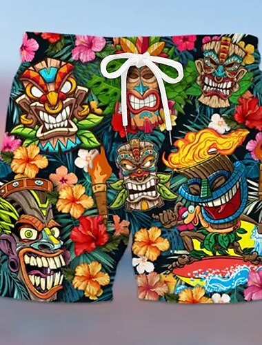  Herr Mask Blomma / Växter Badshorts Boardshorts Sommarshorts Medium Midja Hawaiisk Etnisk Boho Ledigt Dagligen Helgdag Snörning med meshfoder Elastisk midja Designer Kläder