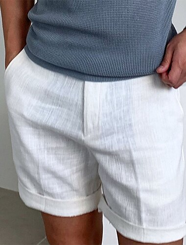  Voor heren Korte broek Linnen korte broek Geklede korte broek Zomer korte broeken Strandshorts Vetoketju Effen Comfort Ademend Korte Buiten Dagelijks Streetwear Stijlvol Casual Zwart Wit Inelastisch