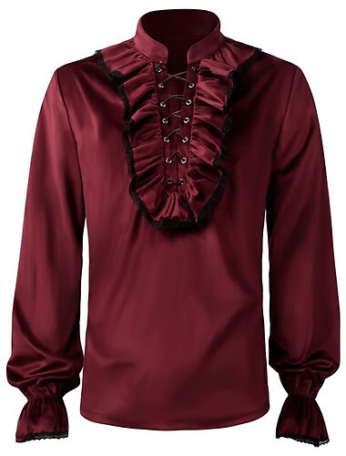  Retro Vintage Mittelalterlich Renaissance Bluse / Hemd Ren Faire Vampir Ritter Einfarbig Herren Seeräuber Fantasie königlich Maskerade Erwachsene Bluse