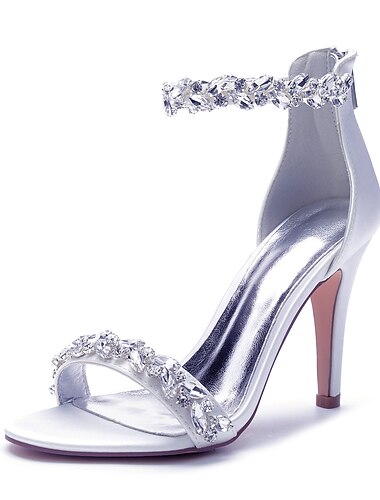  Luksuriøse hvite stiletthæler til brudekjoler til kirke- og formelle bryllup, åpen tå med krystallankelreim til bruden