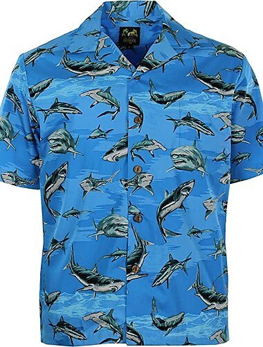 男性用 動物 鮫 トロピカル風 シャツ アロハシャツ キャンプシャツ 半袖 シャツ 折襟 ファッション デザイナー カジュアル カジュアル アウトドア ストリート ブルー ブラック ダスティブルー 3Dプリント S M L