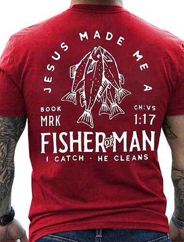  Mannen Vissen T-Shirt Jezus Maakte Mij Een Visser Mark 1:17 Christelijk Graphic T-Shirt Ik Vang Hij Schoont
