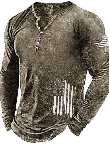  4 juli 2026 250ste Memorial Day Mannen Designer Graphic Nationale Vlag Henley Langarm T-Shirt Straat
