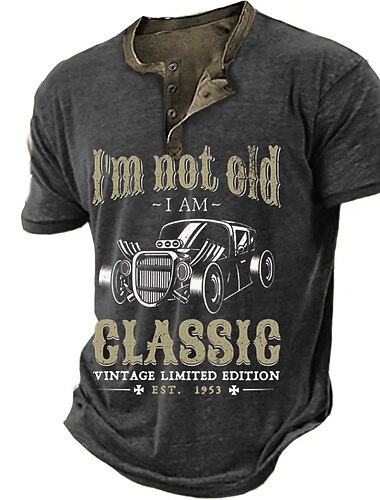  男性用 グラフィック 車載 レタード ヘンリーシャツ Tシャツ 半袖 3Dプリント ファッション デザイナー 快適 アウトドア カジュアル 日常 夏 ブラック ブルー グリーン カーキ色 ヘンリー ヘンリーTシャツ