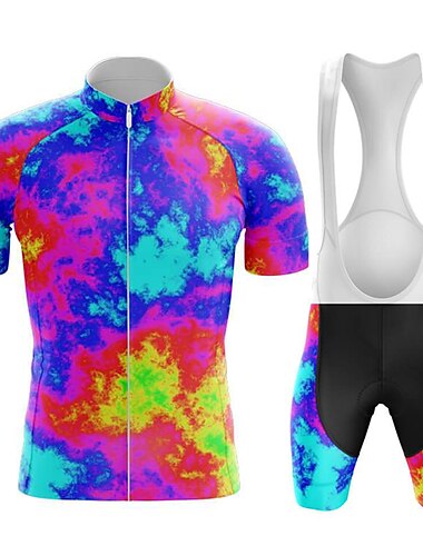  21Grams Herren Radtrikot mit Radhose kurz Trägern fahrradbekleidung set Kurzarm MTB Mountain Rennrad Rot Blau Minzgrün Graffiti Fahhrad Feuchtigkeitsabsorbierend Rasche Trocknung Elasthan Sport