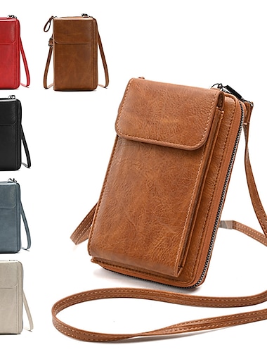  vintage crossbody-plånbok i konstläder för kvinnor med dragkedja, telefonhållare och kortplatser - snygg liten läderväska för dagligt bruk, resor och avslappnade utflykter
