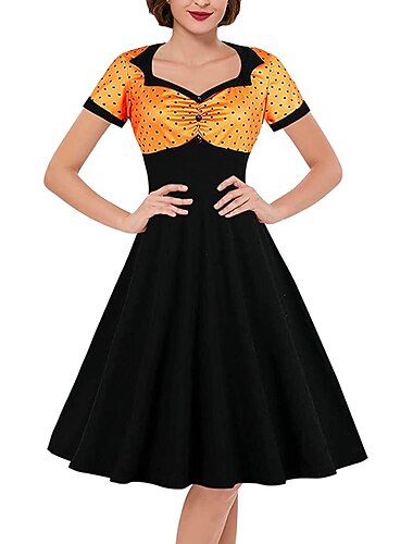  فستان متأرجح ذو نقاط بولكا ريترو من الخمسينات فستان مفلور فستان فاخر للنساء حفلة يوم الملك عادية يومية فستان عودة الوطن