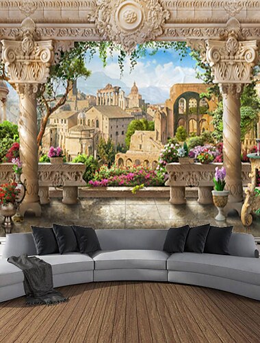  kasteel tuin landschap wandtapijt kunst decoratie gordijn opknoping familie slaapkamer woonkamer decoratie