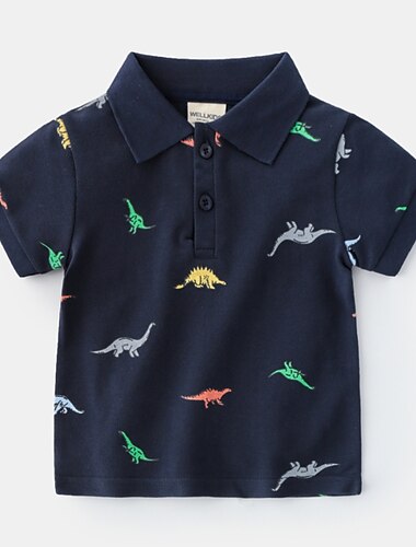  Baby Jungen Hemden Karikatur Kurzarm Casual Baumwolle Modisch Marineblau Sommer Kleidung 3-7 Jahre