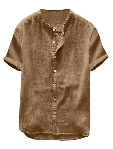  Homme Chemise en coton et lin Chemise à col chinois Chemise à col mao Chemise d'été Chemise de Plage Uni Vacances Occasionnel Bleu Vert Kaki Manche Courte Col Été Vêtement Tenue