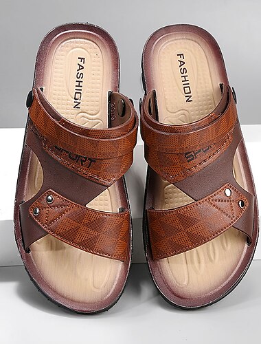  sandales décontractées marron pour hommes – conception légère à bout ouvert avec doubles brides et semelle coussinée