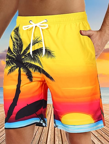  Herr Boardshorts Badshorts Bermudashorts Beach Shorts Snörning Elastisk midja 3D-utskrift Grafisk Kokosnötsträd Andningsfunktion Snabb tork Kort Ledigt Dagligen Helgdag Streetwear Hawaiisk Lutning