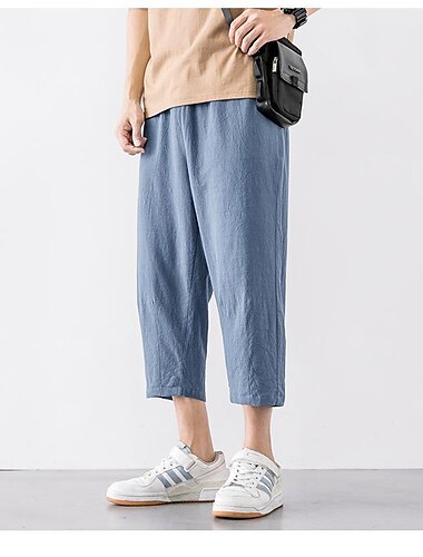  Herren Hose Hosen Leinenshorts Kurze Hosen Sommer-Shorts Caprihose Gerade Tasche Elastische Taille Feste Farbe Komfort Atmungsaktiv Knöchellänge Sports Outdoor Täglich Brautkleider schlicht Volkston