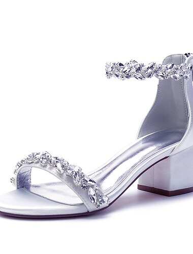  Dames bruiloft Schoenen Sandalen Blingbling schoenen Sprankelende schoenen Bruidsschoenen Rits Blokhak Open teen minimalisme Satijn Rits Zilver Wijn Groen En Blauw