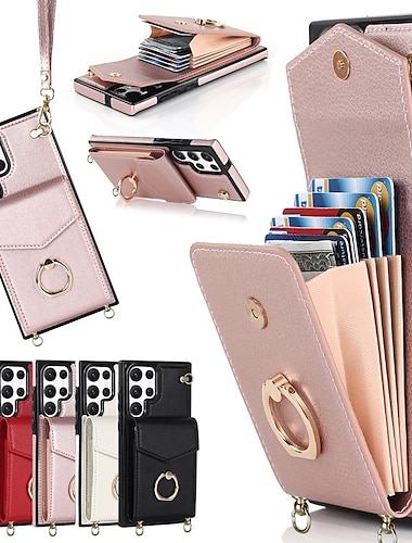  Phone Case For Samsung Galaxy S24 S23 S22 S21 S20 Plus Ultra A14 A54 Note 20 Ultra 10 Plus A73 A33 Handbag Purse Wallet Case Ring Holder Anti-theft with Removable Cross Body Strap TPU PU Leather