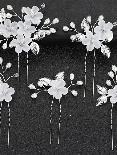  3/5 stücke hochzeit haarkamm braut haarnadeln set silber kristall perle haar seitenkamm u-förmige blume strass hochzeit haarschmuck für braut brautjungfer prom