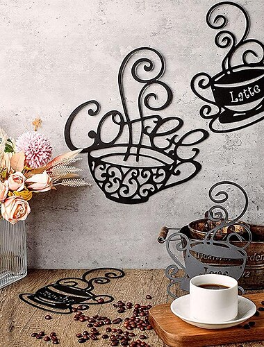  1 taza de café, arte de pared de metal, decoración para exteriores, escultura de pared a prueba de herrumbre, ideal para jardín, hogar, granja, patio y dormitorio