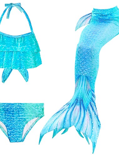  Kinderen Voor meisjes Zeemeermin zwemkleding Zwempak Bikini Prestatie Strand Verloop Actief Strandstijl Halster Badpakken 4-12 jaar Zomer Lichtgroen